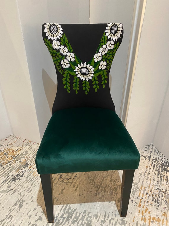 Boho/eclectic accent chair with Mexican embroidery