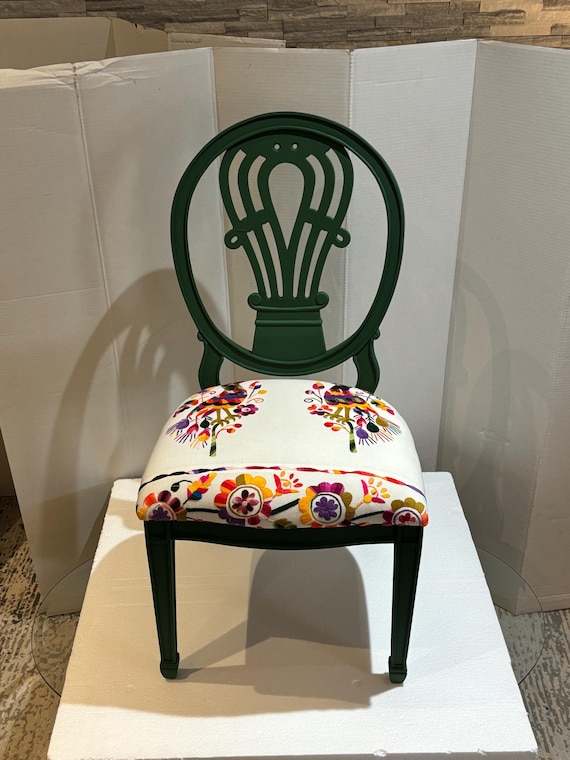 Accent chair,  eclectic, boho, up-cycled, authentic Mexican embroidery