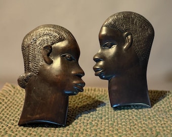 VTG African Ebony Wall Silhouettes Tribal Art Set Of 2 MCM 6 Inch