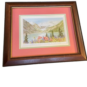 VTG Art print By Marilyn Kinsella Poppies And Lupines At Lake House Framed