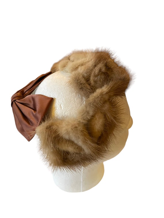 Mid Century Mink Fur Fascinator Hat With Satin Bow - Etsy display picture 3