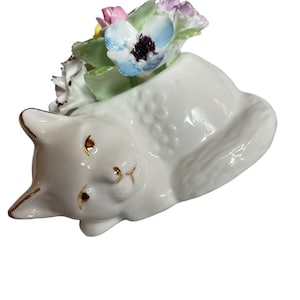 Royal Doulton Fine Bone China Kitten Bowl With Flowers England Vintage