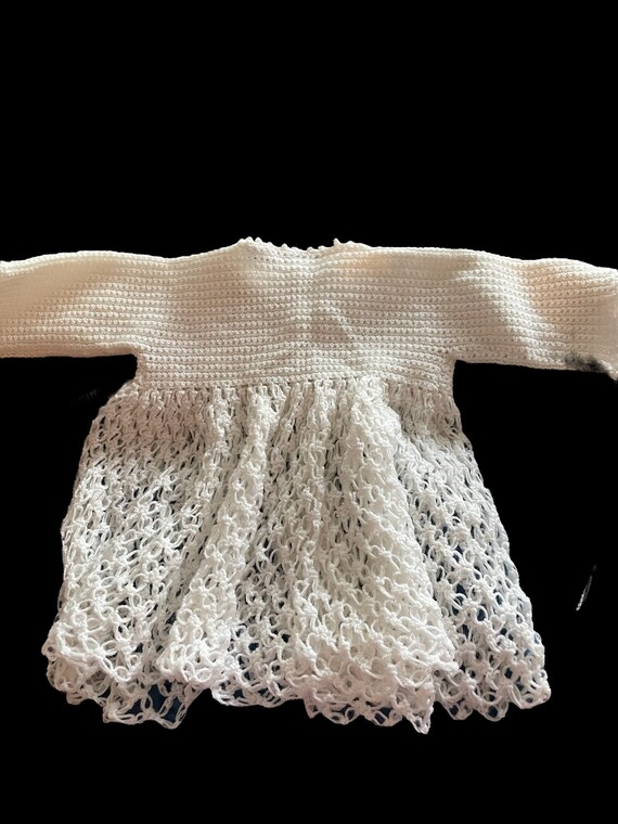 Vintage Hand crocheted baby sweater in white - image 3