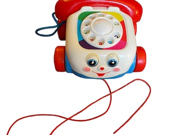 Juguete de arrastre Fisher Price Chatter Telephone, versión 1993, VTG