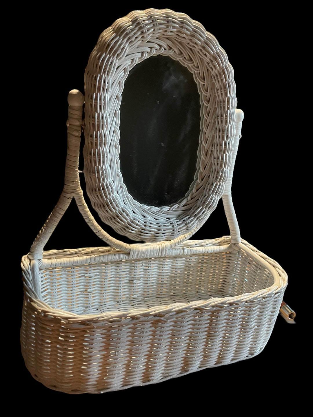 Vintage Wicker Vanity Mirror Caddy Basket Boho Bohemian Chic Etsy