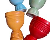 Vintage Hankscraft Fiesta Go Along Double Egg Cups Orange, Yellow, Blue Green