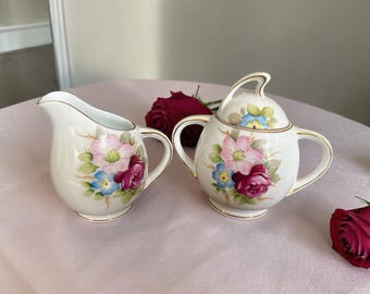 Ohata China Cream And Sugar Set Occupied Japan 4.5 Hand Painted Flowers