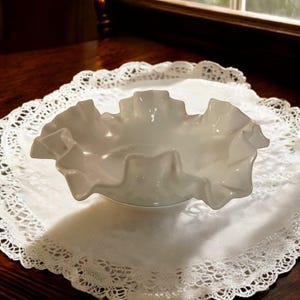 Fenton Hobnail White Milk Glass Ruffle Bowl Dish 6x1.5