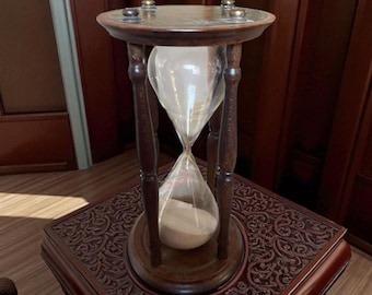 Vintage Wood & Glass Hourglass Zodiac Sand Timer Free Standing 1min 15 Sec