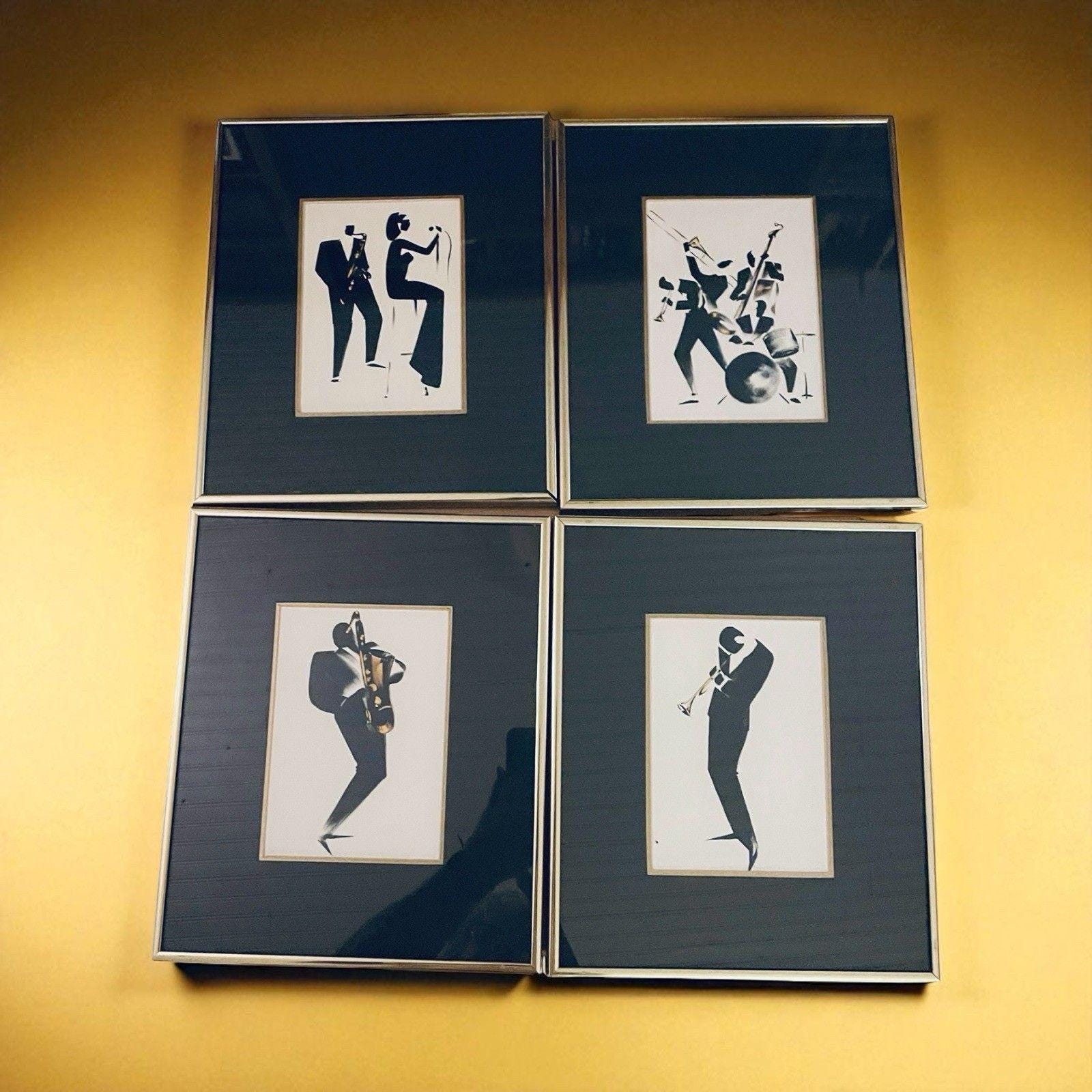 Michel Canetti Jazz Musician Silhouette Prints in Matted Framed