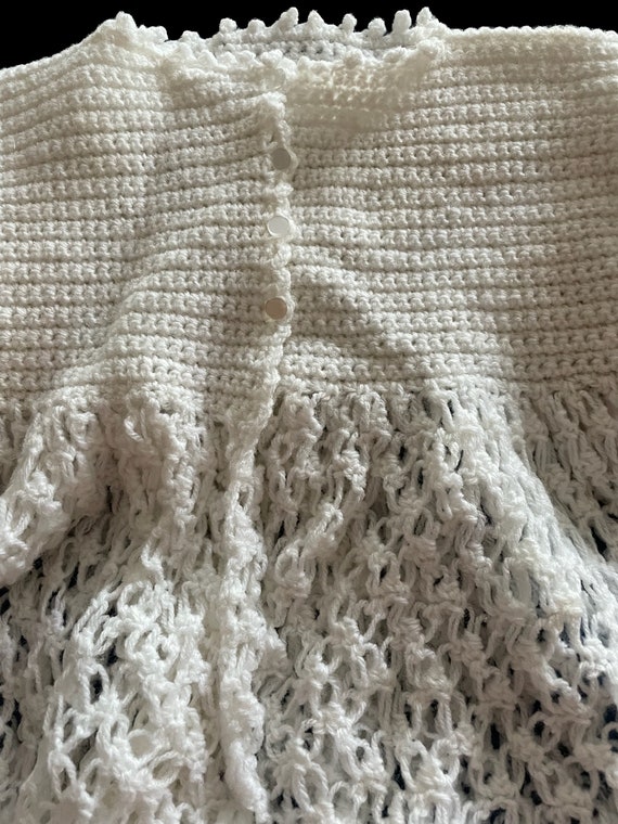 Vintage Hand crocheted baby sweater in white - image 2