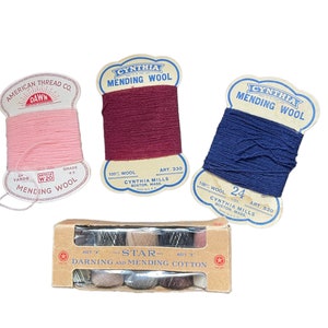 vintage Mending Wool - lot de 3 cartes et boîte de coton réparateur Star