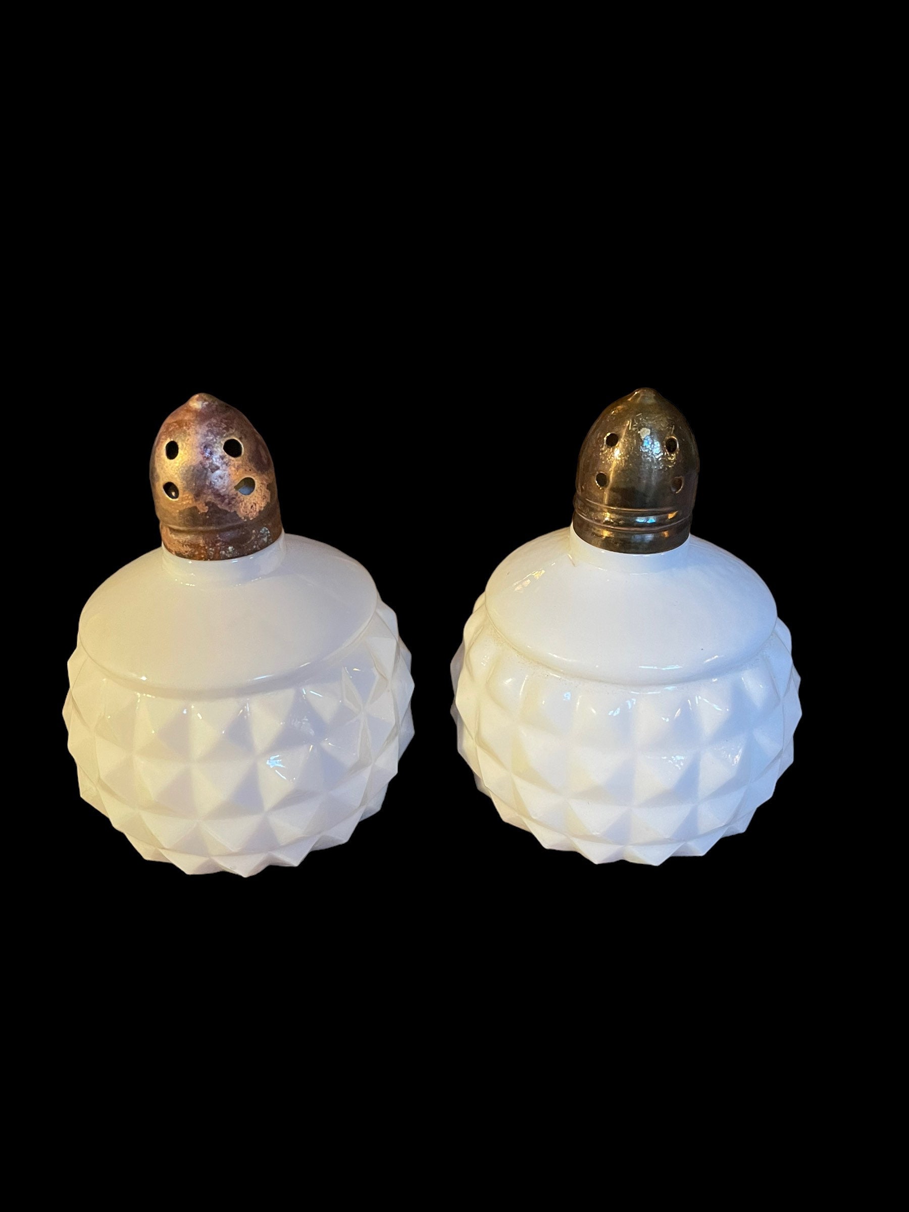 Hobnail Milk Glass Salt and Pepper Shakers Made in Japan Vintage