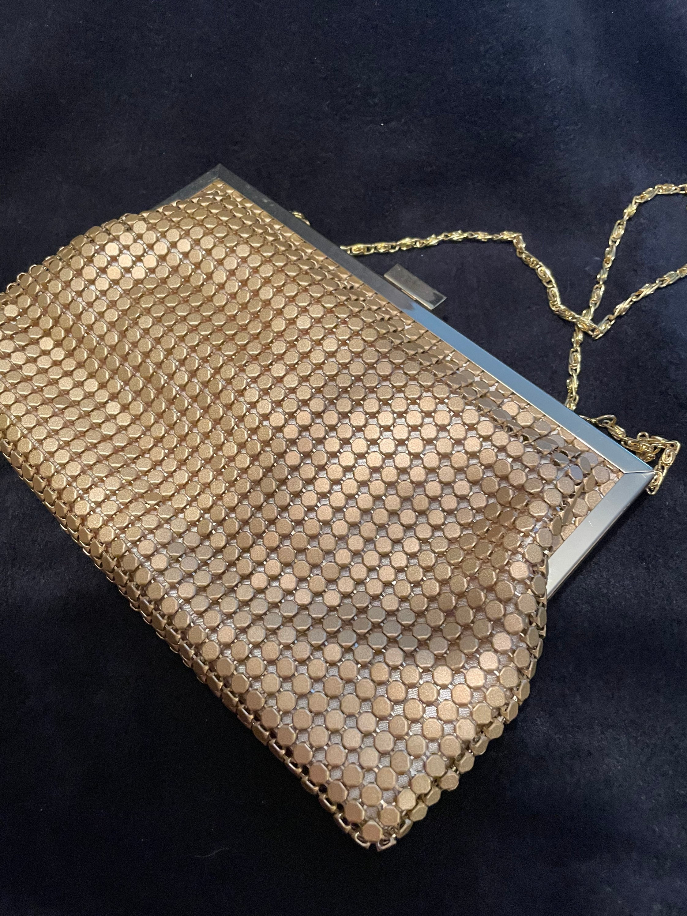 Vintage Le Regale Copper Woven Evening Handbag Purse with Hard Case-  vintage evening bag, woven gold and copper handbag, Le Regale purse