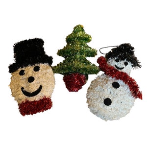 Tinsel over wire Christmas ornaments lot of 3