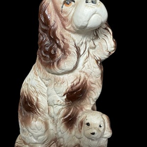 VTG mid century ceramic spaniel dog and puppy figurine 6 1/2”