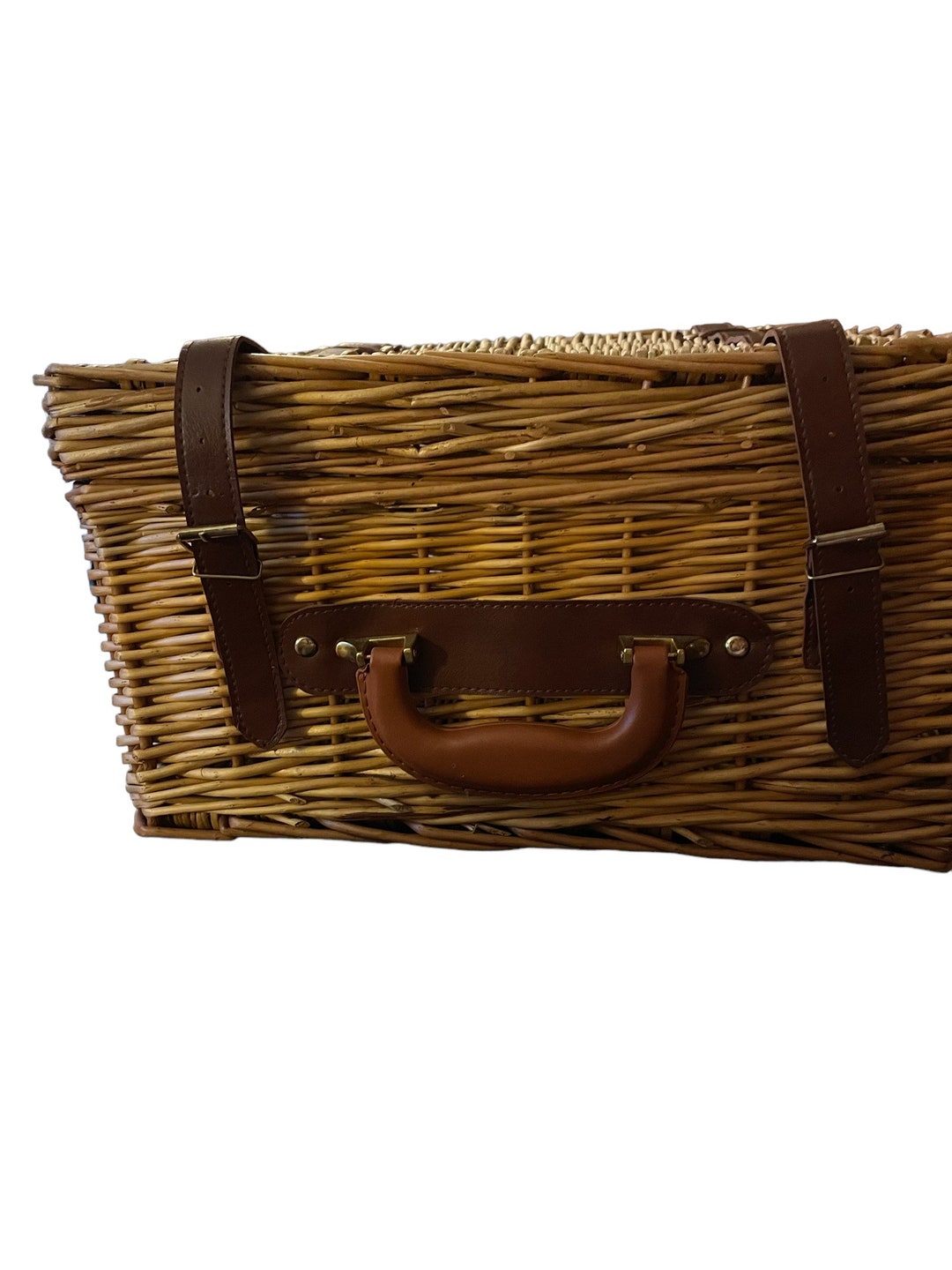 VTG Large Wicker Picnic Basket With Accessories Etsy