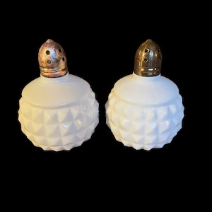 VTG MCM Hobnail Milk glass salt and pepper shakers made in Japan