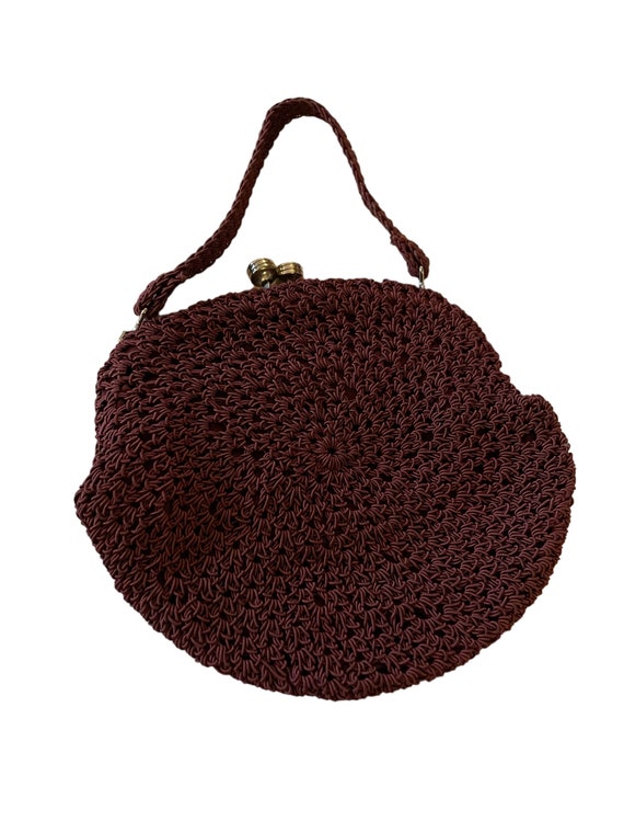 VTG 1950s crocheted burgundy purse handbag