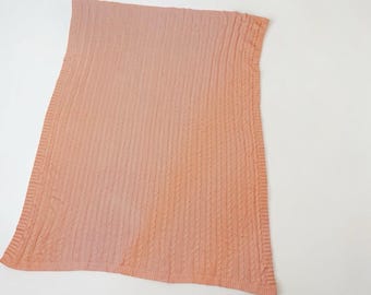 Cable Knit Afghan Throw Pink 64x 52 Acrylic  Vintage
