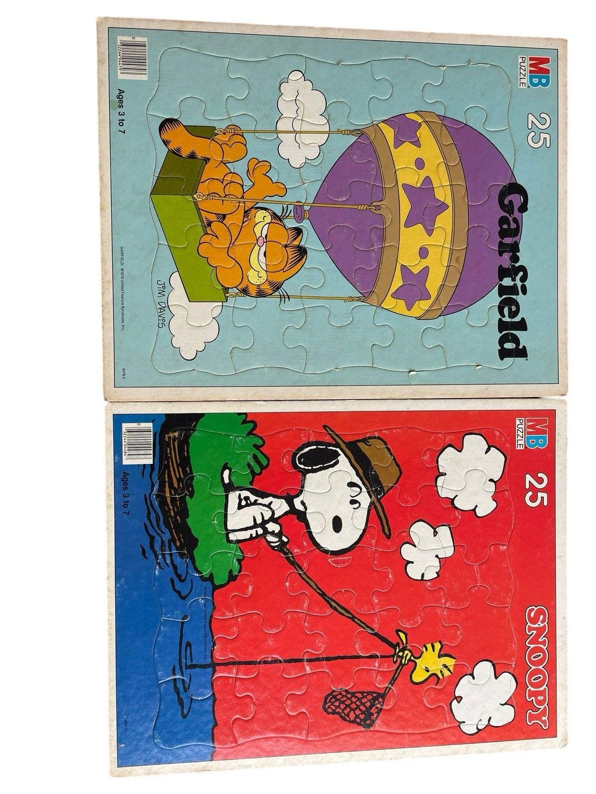 VTG Frame Tray Puzzles Lot of 2 Garfield 1978 and Snoopy 1965 MB