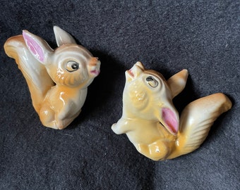 Vintage porcelain red squirrel figurines. Made in Japan. Set of two.