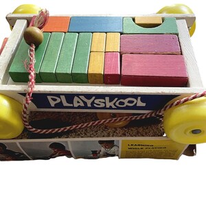 Vintage Playskool wagon of blocks 1970 version