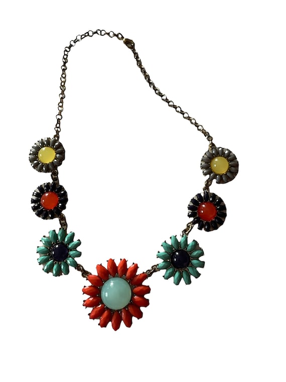 Colorful Sunflower necklace on a 16 inch gold colo
