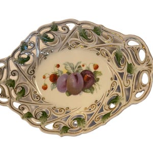 Reticulated pierced porcelain fruit dish made in Germany