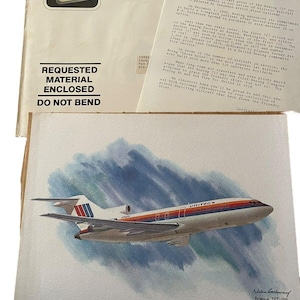 Nixon Galloway Print United Airlines Kolekcjonerska seria 1964 Boeing 727-100 VTG
