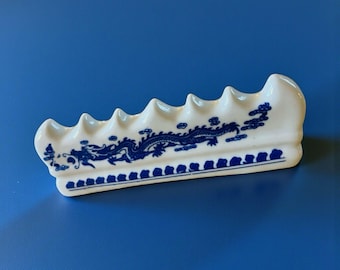 Dragon Calligraphy Paint Brush Rest 6 Slots Blue And White Porcelain Vintage