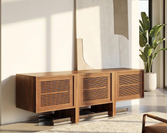 Mid Century Walnut Sideboard Slatted Door Credenza