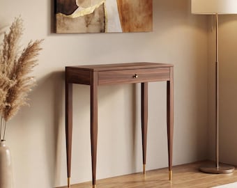 Walnut Console Table Narrow Entryway Table With Drawer in Mid Century Style