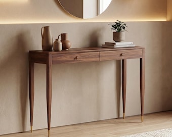 Walnut Slim Console Table Mid Century Entryway Table
