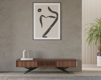 Walnut TV Stand, Mid Century Modern Media Console, Slatted Door