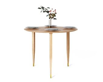 Solid Oak Round Dining Table, Mid-Century Modern Kitchen Table