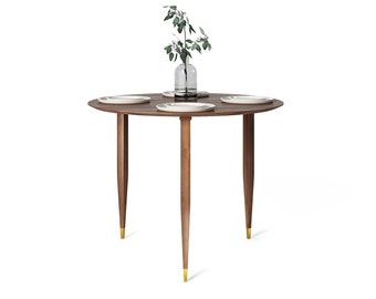 Round dining table, solid walnut wood table, kitchen table, mid century modern, black walnut, scandinavian