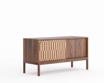 Walnut Sideboard with Oak Inlay, Mid Century Modern Credenza