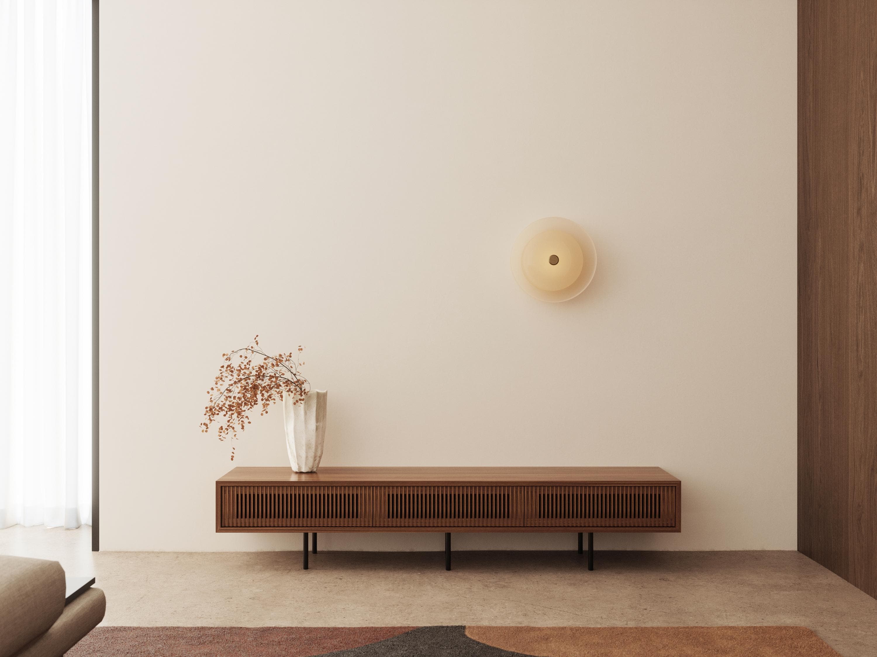 Walnut Lowboard TV Stand Three Slatted Doors MCM