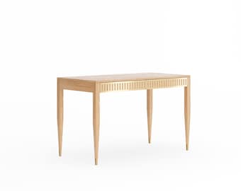 Oak Desk with Brass Front Drawers, Mid Century Modern Writing Desk, Handmade Office Table