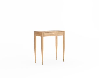 Mid Century Small Oak Console with Brass Handle, Vanity Table