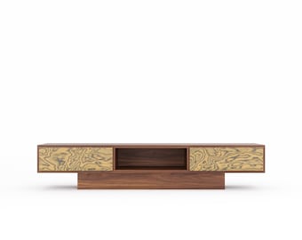 Walnut TV Stand with Ettore Sottsass Veneer – Handmade Mid Century Modern Media Console Lowboard