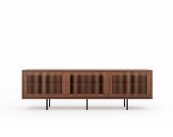 Mid Century Modern Walnut Sideboard, Slatted Door Credenza, Media Console