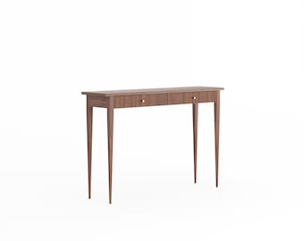 Walnut Console Table with Slatted Drawers – Handmade Mid Century Modern Entryway or Vanity Table