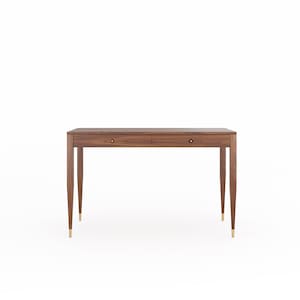 Mid Century Nussbaum Schreibtisch mit zwei Schubladen aus massivem Nussbaum, Schreibtisch im Home-Office, modern, Schreibtisch aus massivem Nussbaum, Tisch