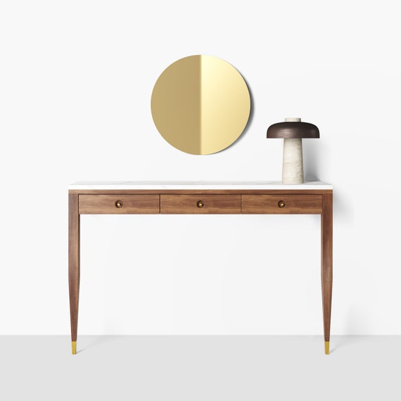 Walnut Console Table With Marble Top Three Drawers and Two Legs