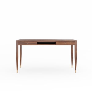 Schreibtisch in Nussbaum mit zwei Schubladen aus massivem Nussbaum und Regal, Schreibtisch zu Hause, Mid Century Modern, Schreibtisch, Schreibtisch aus massivem Nussbaum