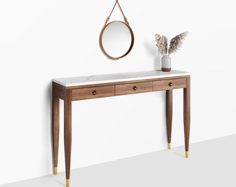 White and walnut console table deals