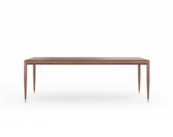 Mid-Century Modern Walnut Dining Table, Brass Detail