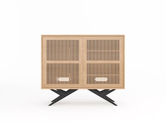 Oak Record Player Stand, Mid Century Modern Vinyl Storage Cabinet